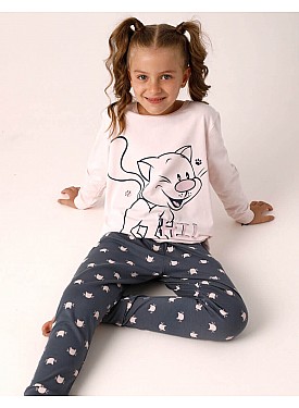 Donella Kedi Baskılı Kız Çocuk Pijama - 10098 - PEMBE