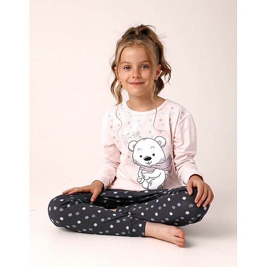 Donella Polar Bear Baskılı Kız Çocuk Pijama - 10099 - PUDRA