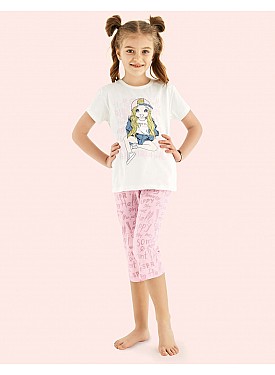 Donella Baskılı Kız Çocuk Yazlık Pijama Takımı - 10108 - SARI