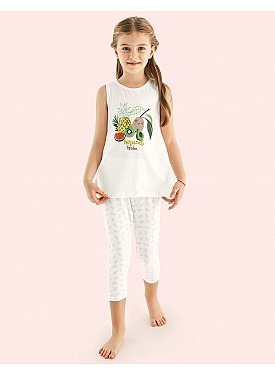 Donella Tropik Meyve Baskılı Kız Çocuk Yazlık Pijama Takımı - 10110 - BEYAZ
