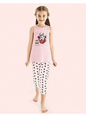 Donella Uğur Böceği Baskılı Kız Çocuk Pijama Takımı - 10111 - BEYAZ