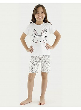 Donella Bunny Baskılı Kız Çocuk Yazlık Pijama Takımı - 10114 - BEYAZ