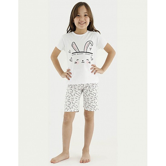 Donella Bunny Baskılı Kız Çocuk Yazlık Pijama Takımı - 10114 - BEYAZ