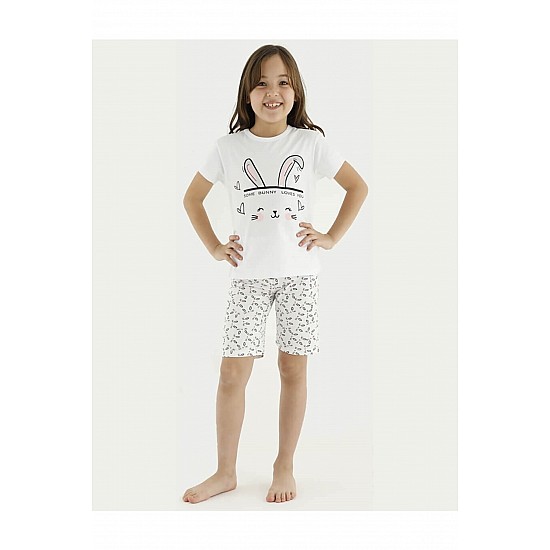 Bunny Baskılı Kız Çocuk Yazlık Pijama Takımı  10114 - SİYAH
