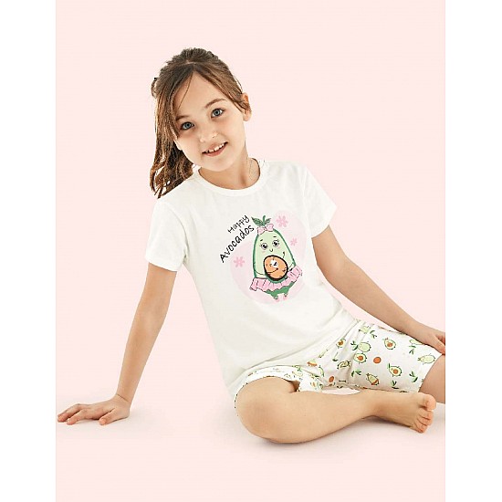 Donella Avokado Baskılı Kız Çocuk Yazlık Pijama Takımı - 10115 - MİNT