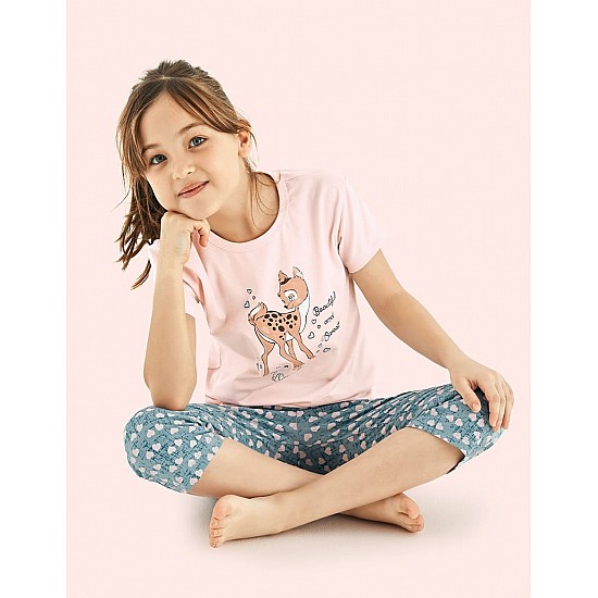 Donella Ceylan Baskılı Kız Çocuk Yazlık Pijama Takımı - 10117 - SOMON