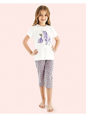 Donella Kelebek Baskılı Kız Çocuk Yazlık Pijama Takımı - 10121 - PEMBE