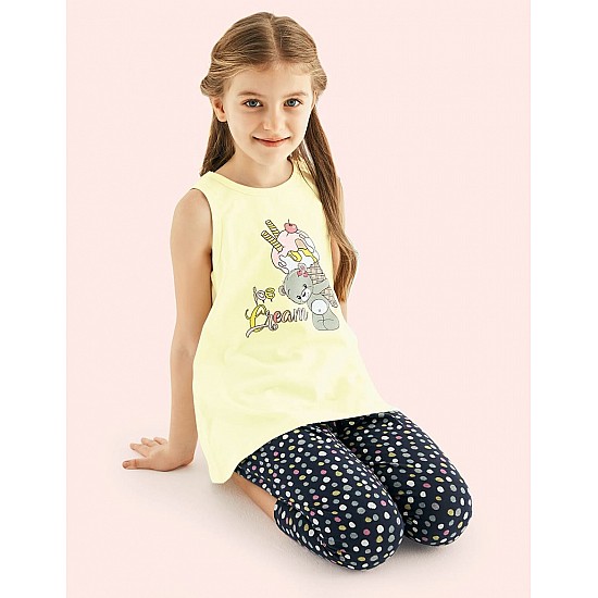 Donella Dondurma Baskılı Kız Çocuk Pijama Takımı - 10123 - SARI