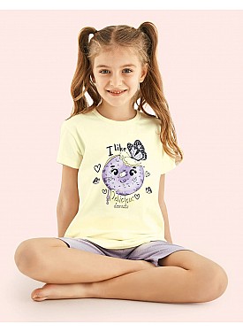 Donella Donut Baskılı Kız Çocuk Yazlık Pijama Takımı - 10125 - SARI
