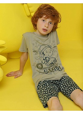 Donella Funny Safari Baskılı Erkek Çocuk Pijama Takım - 11537 - KREM