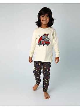 Donella Tren Baskılı Erkek Çocuk Pijama Takımı - 11547 - SARI