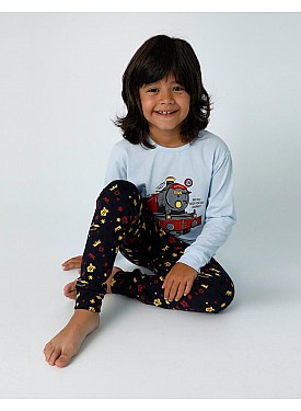 Donella Tren Baskılı Erkek Çocuk Pijama Takımı - 11547 - SARI