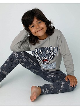 Donella Tigers Baskılı Erkek Çocuk Pijama - 11549 - MAVİ