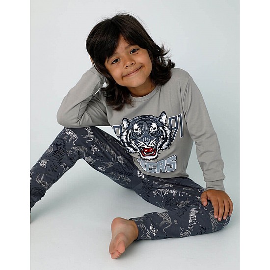 Donella Tigers Baskılı Erkek Çocuk Pijama - 11549 - MAVİ