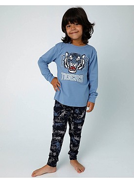 Donella Tigers Baskılı Erkek Çocuk Pijama - 11549 - MAVİ