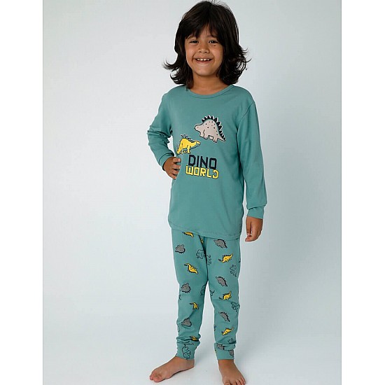Donella Dino Baskılı Erkek Çocuk Pijama - 11552 - MAVİ
