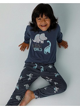 Donella Dino Baskılı Erkek Çocuk Pijama - 11552 - YEŞİL