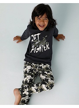 Donella Jet Baskılı Erkek Çocuk Pijama - 11553 - FÜME