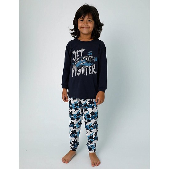 Donella Jet Baskılı Erkek Çocuk Pijama - 11553 - FÜME