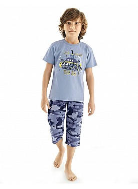 Donella Kamuflaj Desenli Erkek Çocuk Yazlık Pijama Takımı - 11556 - MAVİ
