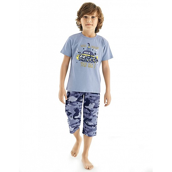 Donella Kamuflaj Desenli Erkek Çocuk Yazlık Pijama Takımı - 11556 - MAVİ