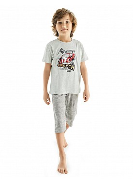 Donella Yarış Araba Baskılı Erkek Çocuk Yazlık Pijama Takımı - 11558 - GRİ