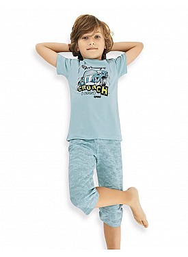 Donella Yarış Araba Baskılı Erkek Çocuk Yazlık Pijama Takımı - 11558 - GRİ