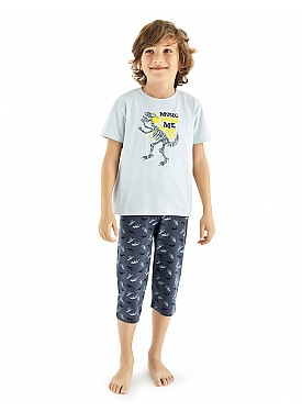 Donella Dinazor Baskılı Erkek Çocuk Yazlık Pijama Takımı - 11560 - MAVİ