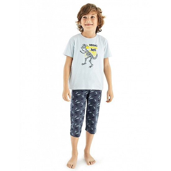 Donella Dinazor Baskılı Erkek Çocuk Yazlık Pijama Takımı - 11560 - MAVİ