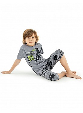 Donella Baskılı Erkek Çocuk Yazlık Pijama Takımı - 11561 - VİZON