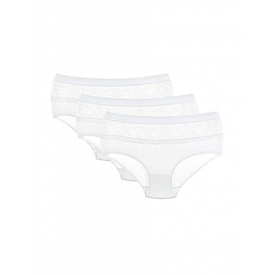 Donella 3-Piece White Lace High Waist Women's Panties - 254302-3LU - WHITE