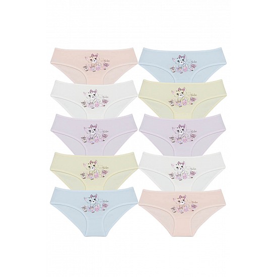 Donella 10-Piece Colorful Cat Printed Girl's Panties - 415089 - Colorful