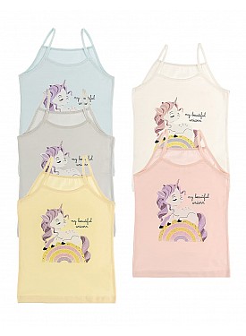Donella 5'li Renkli Unicorn Baskılı Kız Çocuk Atlet - 435042 - Renkli