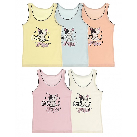 Donella 5'li Renkli Kedi Baskılı Kız Çocuk Atlet - 495035 - Renkli